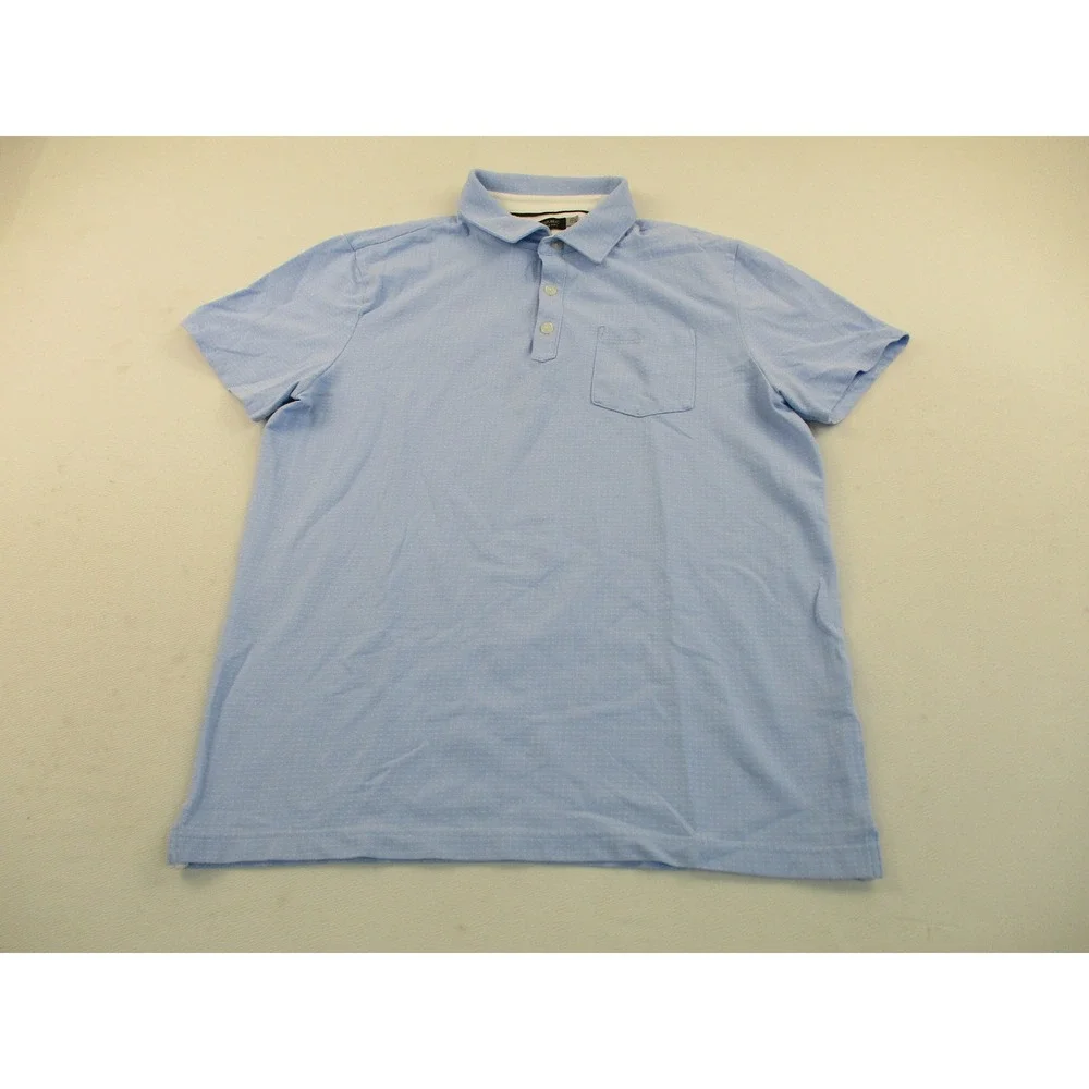 Banana Republic Polo Shirt Mens L Blue Performance Pique Short Sleeve Pocket Dot
